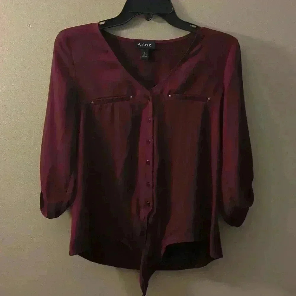 A. Byer, burgundy blouse, small - Picture 2 of 4